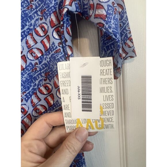 LuLaRoe Julia Women's Size XXS Half Sleeve Fourth Of July Themed Dress NWT - Picture 5 of 15